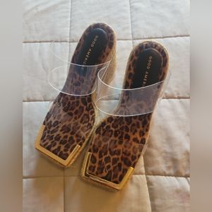 Good American Leopard Print Espadrilles Square Toe Wedges Size 8.5